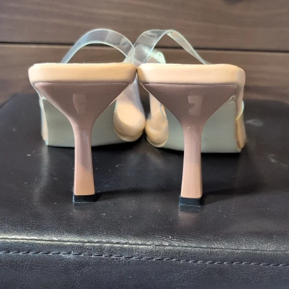 Nude Crystal-Embellished Pointed Toe Slingback Heels - Picture 4 of 7